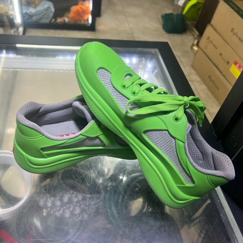 Prada Men’s Neon Green Cups Low-Top Sneakers - Picture 4 of 7